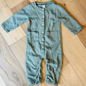Kate Quinn Button-Front Sage Green Baby One-Piece
